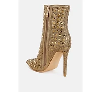 Frostin Pointed Toe Rhinestones Stiletto Boots