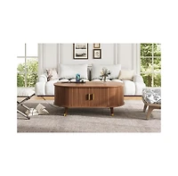 Streamdale Furniture 42.5" Oval Fluted Coffee Table with Charging Station, Sliding Door