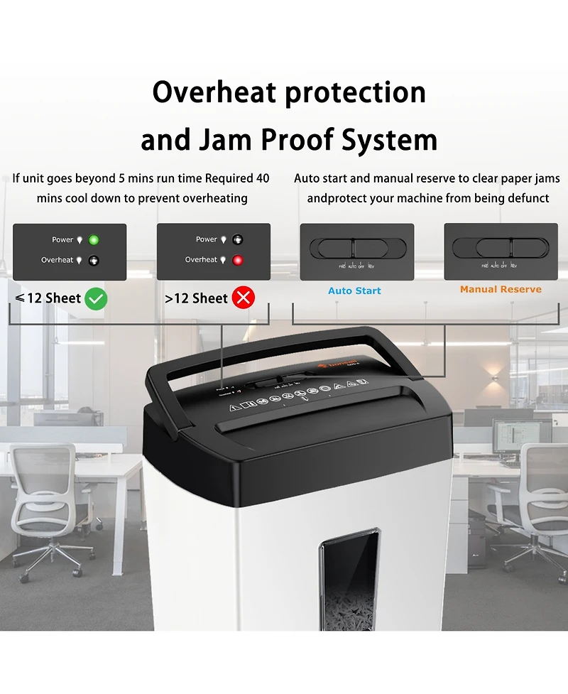 Bonsaii Crosscut Shredder, 12-sheet, P-4 Security, 5.5Gal Bin, Heavy-Duty, Shreds Paper, Credit Cards, Mail & Staples