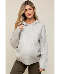 Pinkblush Maternity Taupe Mixed Knit Hooded Sweater