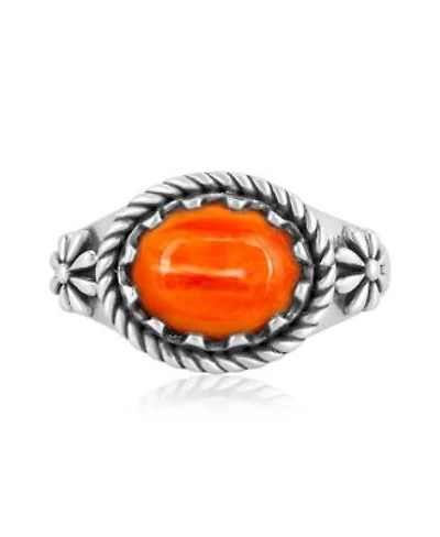 American West Jewelry Sterling Silver Orange Spiny Oyster East West Ring Sizes 5 To 11