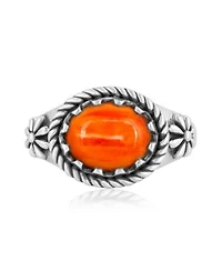 American West Jewelry Sterling Silver Orange Spiny Oyster East West Ring Sizes 5 To 11