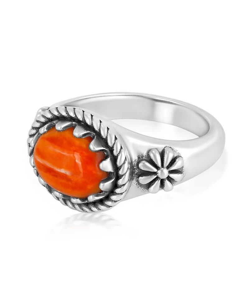 American West Jewelry Sterling Silver Orange Spiny Oyster East Ring, Sizes 5 to 11
