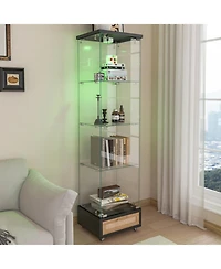 Streamdale Furniture Streamdale Modern Glass Display Cabinet w/ Drawer & Led Lights