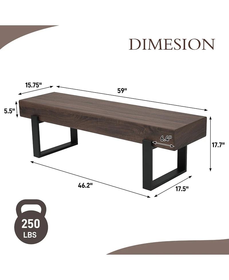 Streamdale Furniture 59" Farmhouse Dining Bench, Kitchen, Entryway, Shoe Bench