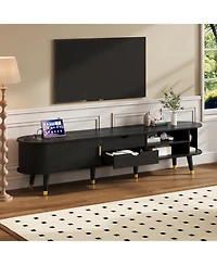 Streamdale Furniture Wooden Oval Tv Stand with Charging Station, Mid-Century Media Console, Black
