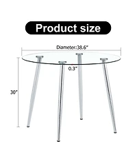 Streamdale Furniture 38.6" Glass tabletop dining table with silver legs