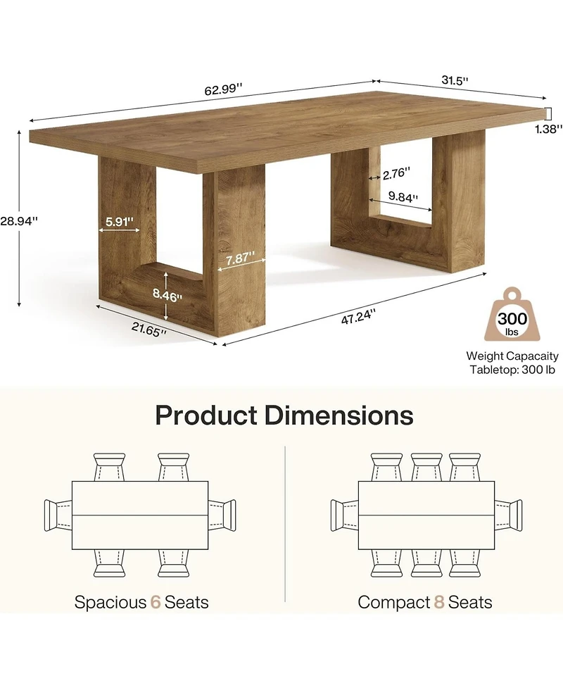 Tribesigns Farmhouse Dining Table for 6-8, 63-Inch Rectangle Kitchen Table with Strong Geometric Frame