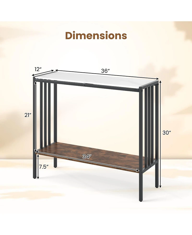 Console Table 2-Tier Industrial Foyer Table with Sintered Stone Tabletop