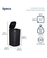 Ninestars 13 Gallons 3.2 Gal Automatic Kitchen Trash Can, 50 Liters Touchless Motion Sensor Trash Can White Plastic Set