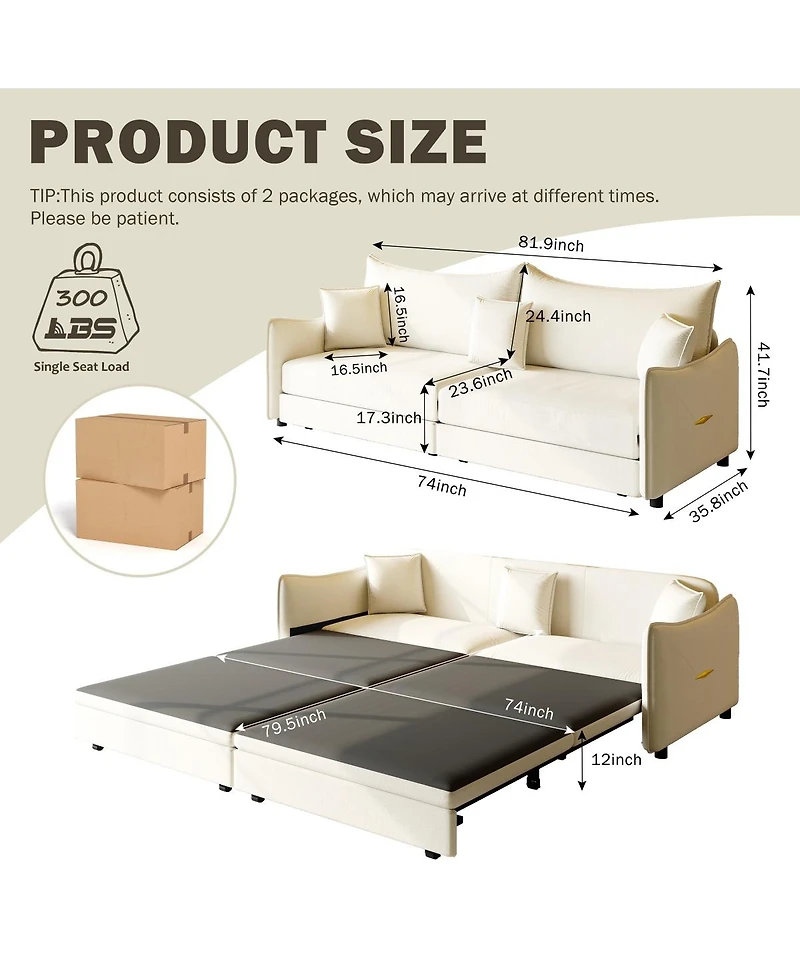 Maison Boucle 81.9'' Velvet Pull Out Sleeper Sofa Bed, 3-in-1 Convertible King Couch with Pillows, Modern for Living Room-Maison