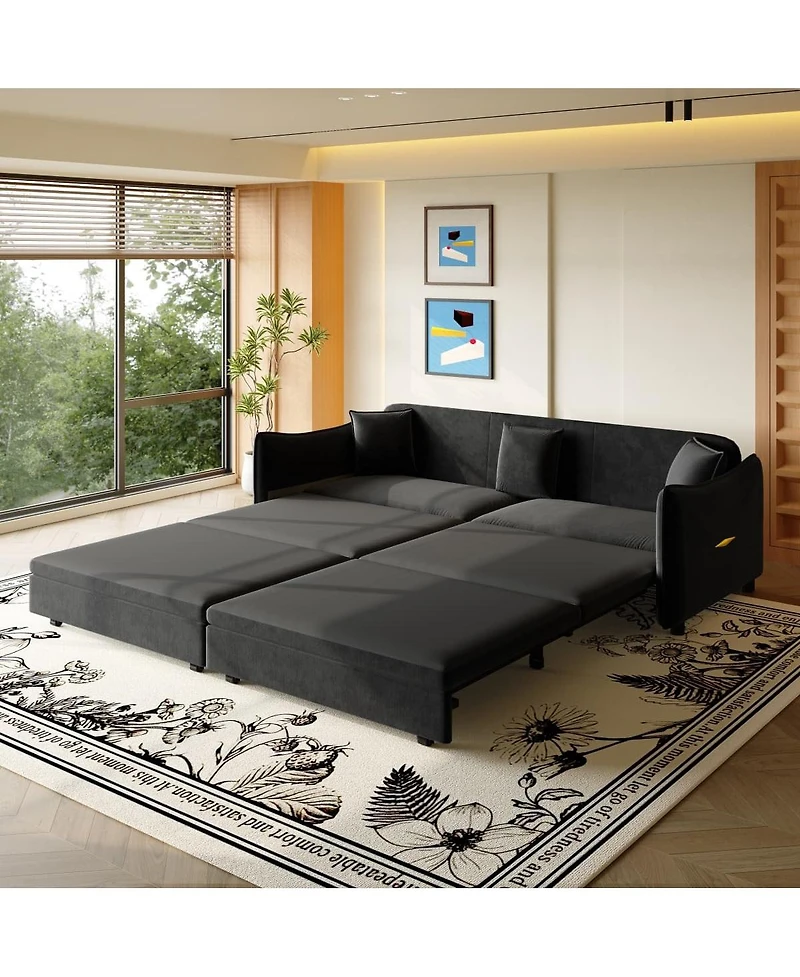 Maison Boucle 81.9'' Velvet Pull Out Sleeper Sofa Bed, 3-in-1 Convertible King Couch with Pillows, Modern Sofa for Living Room-Maison Boucle