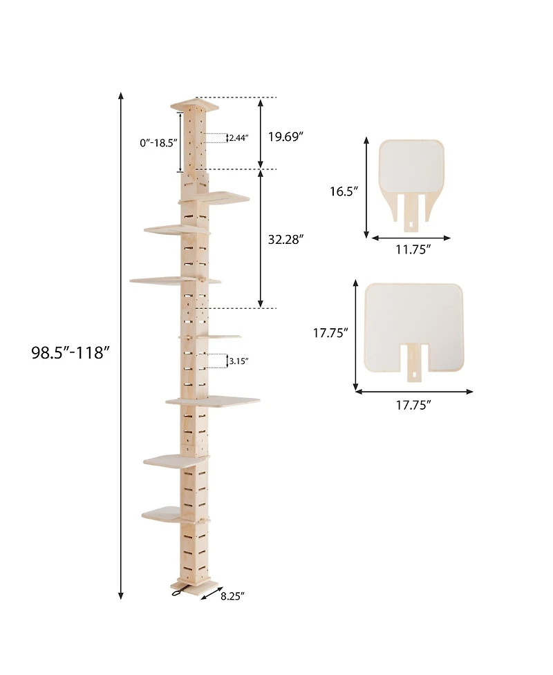 Zeus & Ruta 9 Adjustable Floor to Ceiling Cat Tree Multi Level Vertical Condo Climbing Frame
