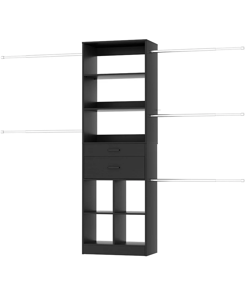 Aheaplus 4-8 Ft Walk-in Adjustable Closet Organizer System with 2 Drawers and 5 Rods