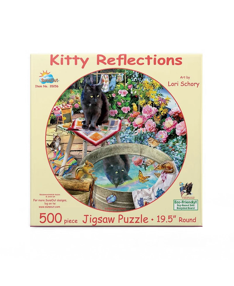 SunsOut Kitty Reflections 500 piece Jigsaw Puzzle for Adults Round