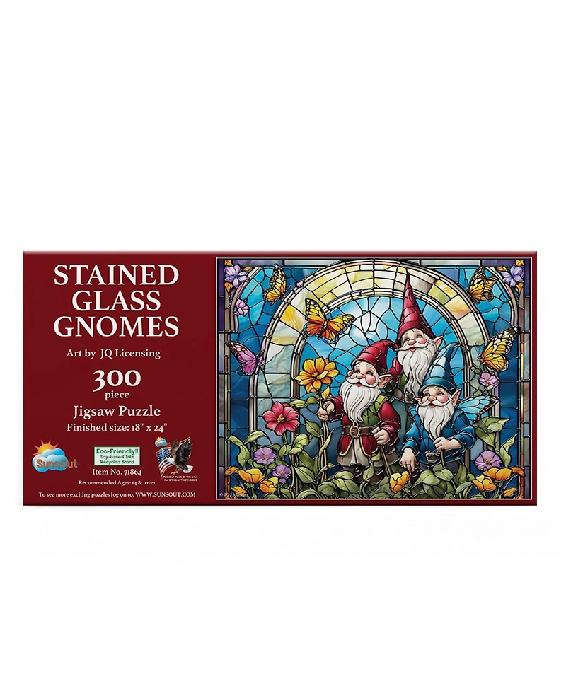 SunsOut Stained Glass Gnomes 300 piece Jigsaw Puzzle for Adults