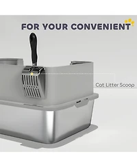 Aostirmotor Sleek Gray Stainless Steel Litter Box with High Sides & Scoop – Elevate Your Home with Refined Odor Control