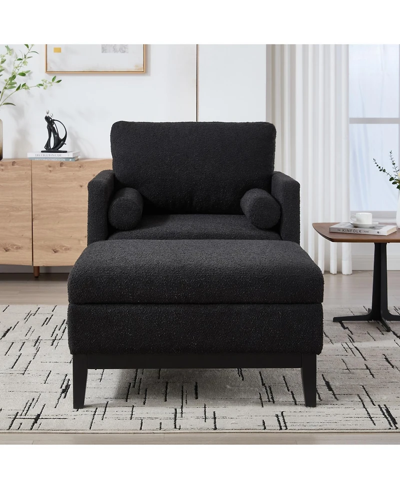 Streamdale Furniture Farmhouse Upholstered Accent Chair with Ottoman & Coffee Table