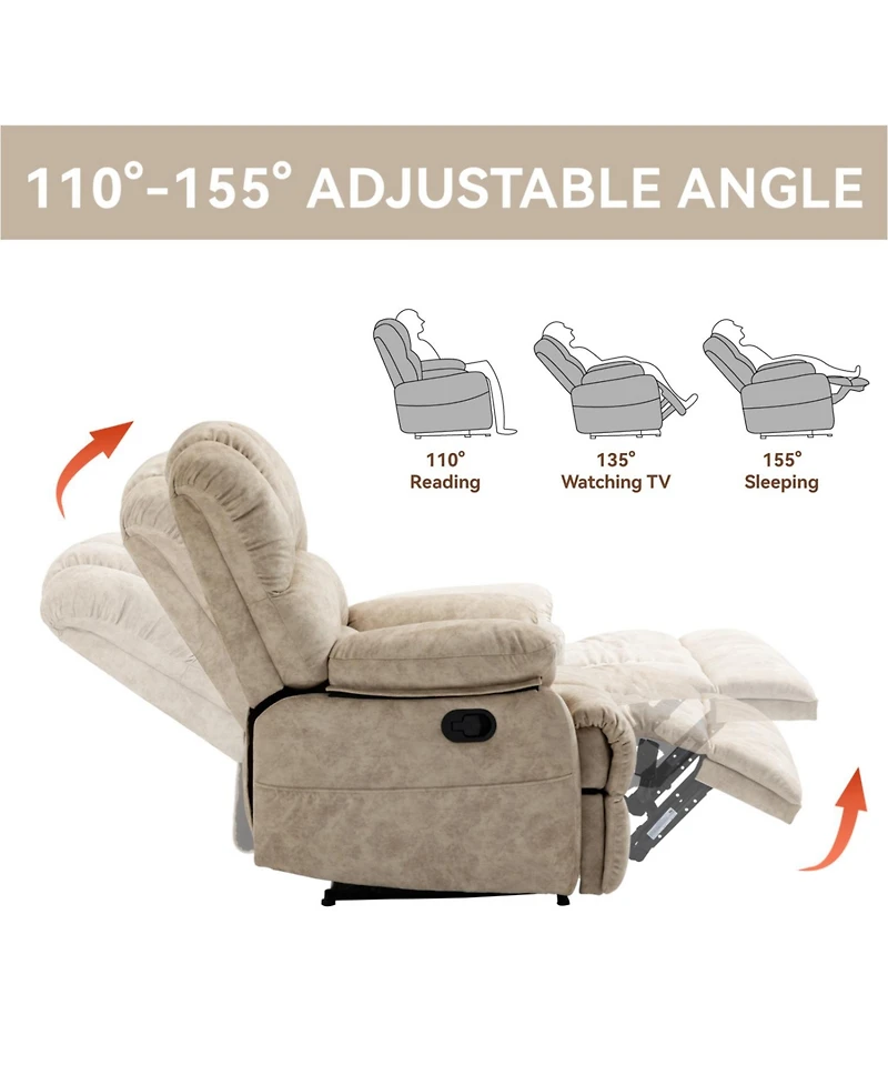 Streamdale Furniture Large Manual Recliner Chair in Fabric for Living Room