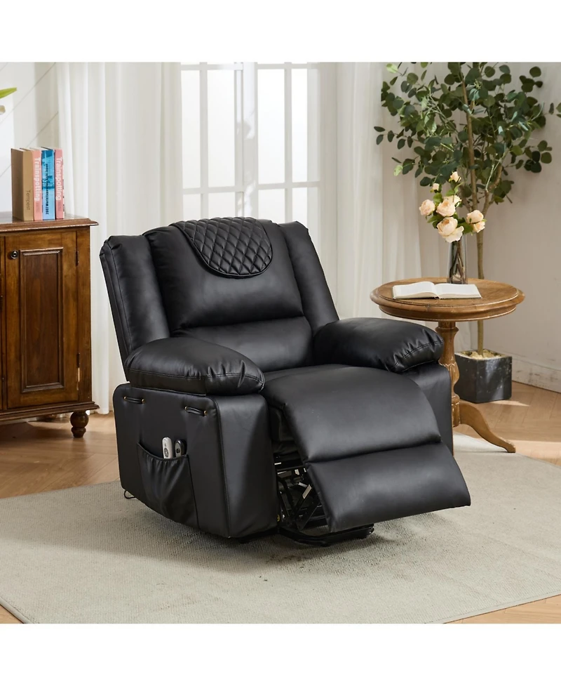 Streamdale Furniture Black Pu Remote-Controlled Heating and Massage Assistive Recliner for SeniorsI