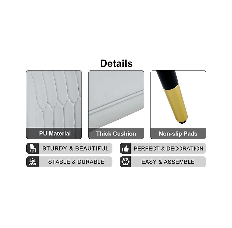 Streamdale Furniture Pu Dining/Living Room Chairs, Metal Legs, 2-Piece Set