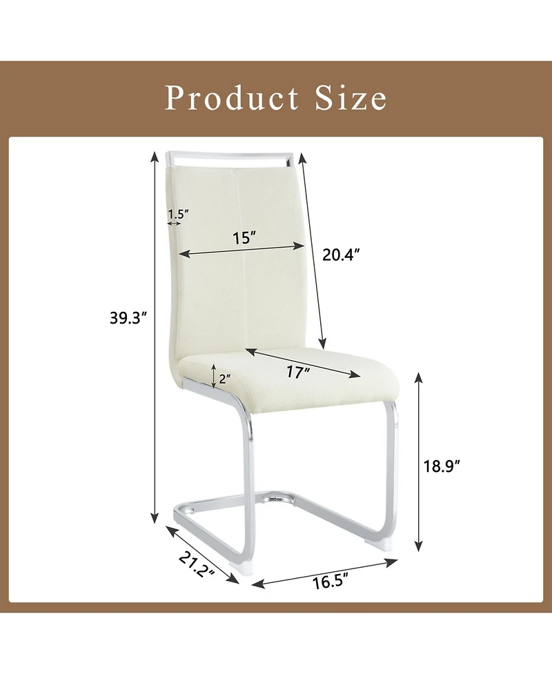 Streamdale Furniture Luxury Dining Chairs, White Fabric & Silver Legs, Set of 2