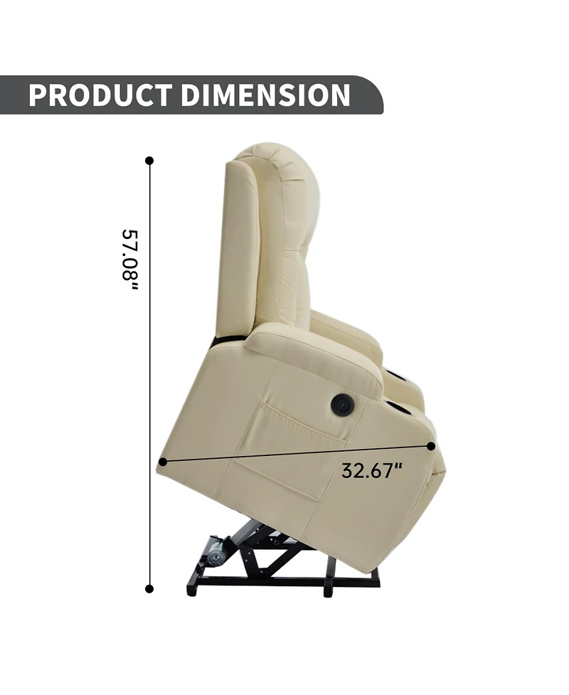 Streamdale Furniture Streamdale Beige Power Lift Recliner w/ Massage, Heat, Usb & Cup Holders