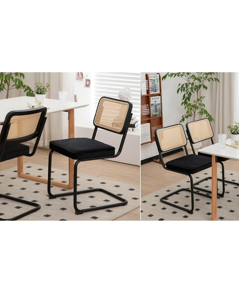 Streamdale Furniture + Set of 2 + Velvet Rattan + Chrome Legs + Dining Chairs