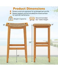 Gymax Outdoor Acacia Wood Bar Stools Set of w/ Pe Rattan Seats & Backrests