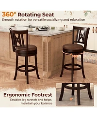 Gymax Set of 2 Bar Stools 26'' Swivel Bar Chairs w/ Footrest Hollowed Backrest