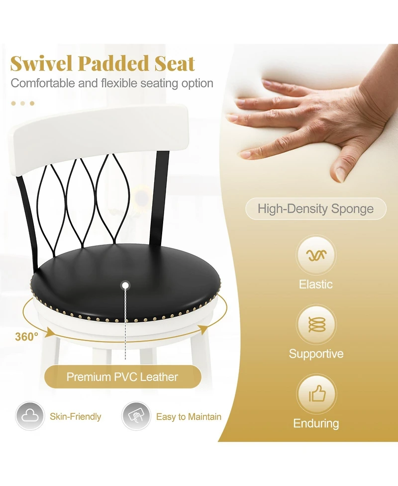 Gymax 29'' Set of Bar Stools w/ Footrest Rubber Wood Frame & Tufted Rivets