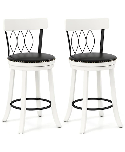 Gymax 26'' Set of 2 Bar Stools w/ Footrest Rubber Wood Frame & Tufted Rivets