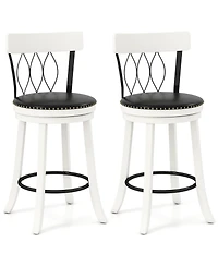 Gymax 26'' Set of 2 Bar Stools w/ Footrest Rubber Wood Frame & Tufted Rivets