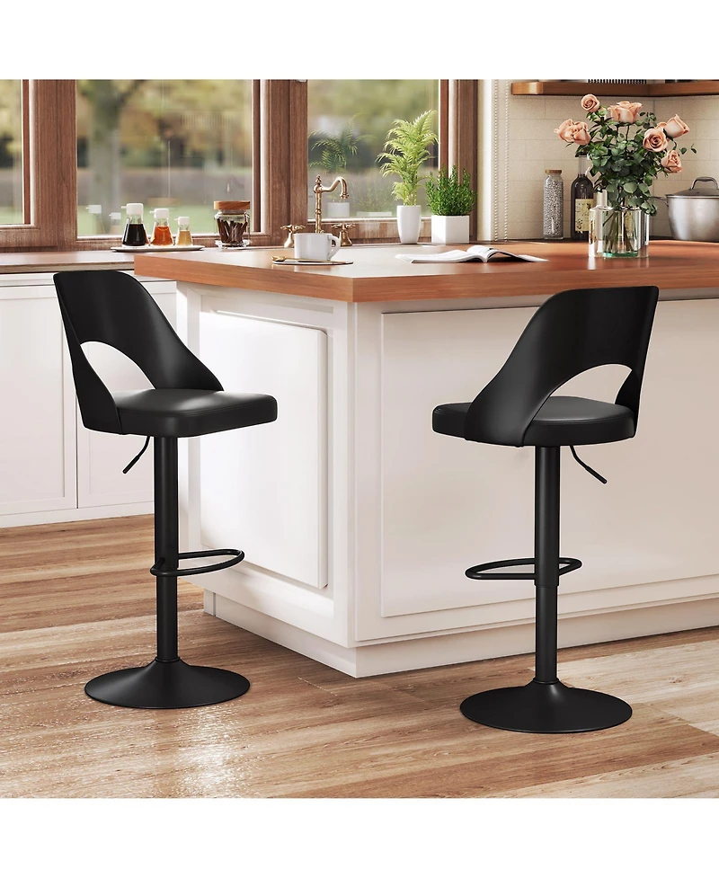 Gymax Bar Stools Set of 4 w/Enlarged Pu Leather Seat Footrest Swivel Chairs