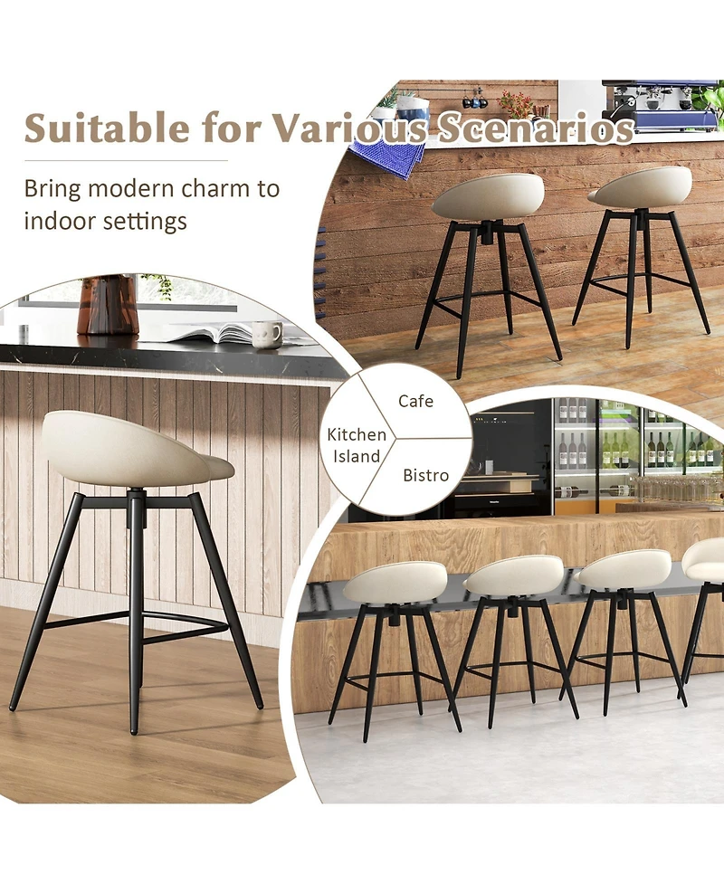 Gymax 25'' Upholstered Bar Stools Set of 2 w/ Footrest Backrest and Metal Frame