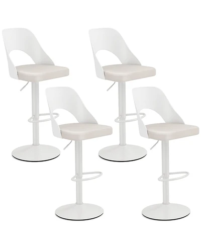 Gymax Bar Stools Set of 4 w/Enlarged Pu Leather Seat Footrest Swivel Chairs