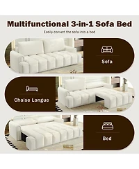 Maison Boucle Modern 4-Seat Teddy Fabric Sleeper Sofa with Storage, 90" Pull-Out Couch Bed, King Convertible for Living Room