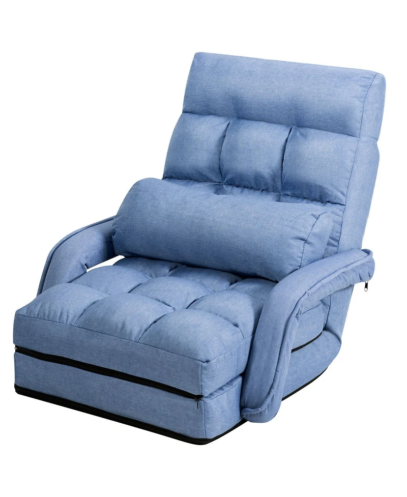 Gymax Blue Folding Lazy Sofa Floor Chair Sofa Lounger Bed with Armrests and Pillow
