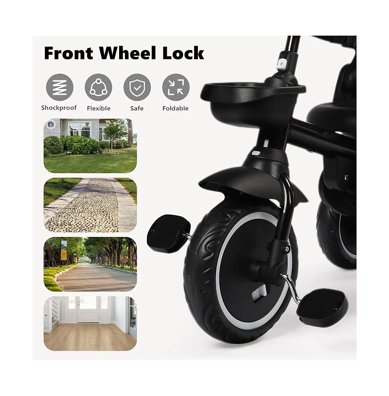 Kinder King Kids Tricycle Stroller, 8 1 Folding Toddler Trike w/Adjustable Push Handle