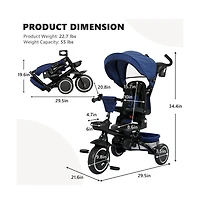 Kinder King Kids Tricycle Stroller, 8 1 Folding Toddler Trike w/Adjustable Push Handle