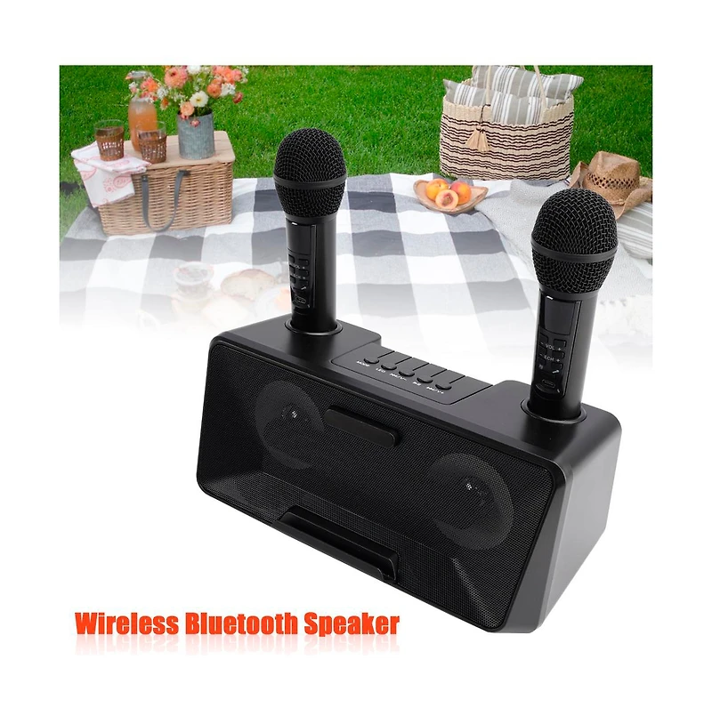 Artudatech Portable Karaoke Speaker System with 2 Wireless Mics, 20W HiFi Sound, Bluetooth & Aux for Parties and Camping