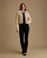 Furniq Uk Women's Cropped Suede Shearling Jacket