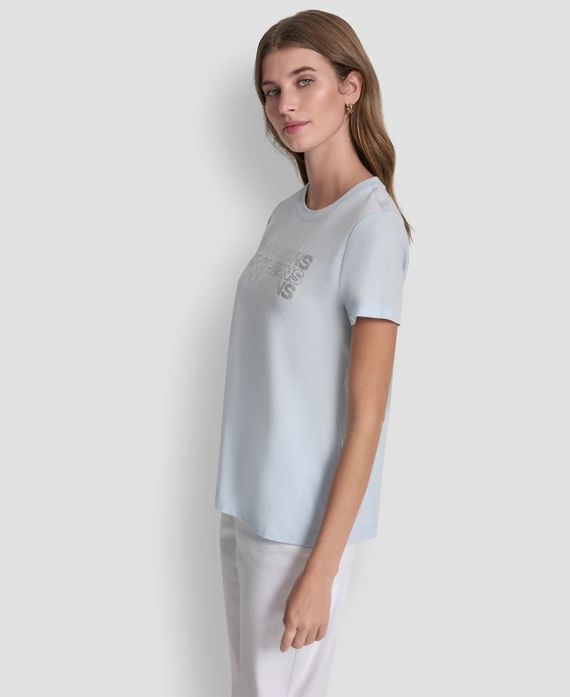 Dkny Jeans Women's Double Foil Horizontal Outline Stud Logo T-Shirt