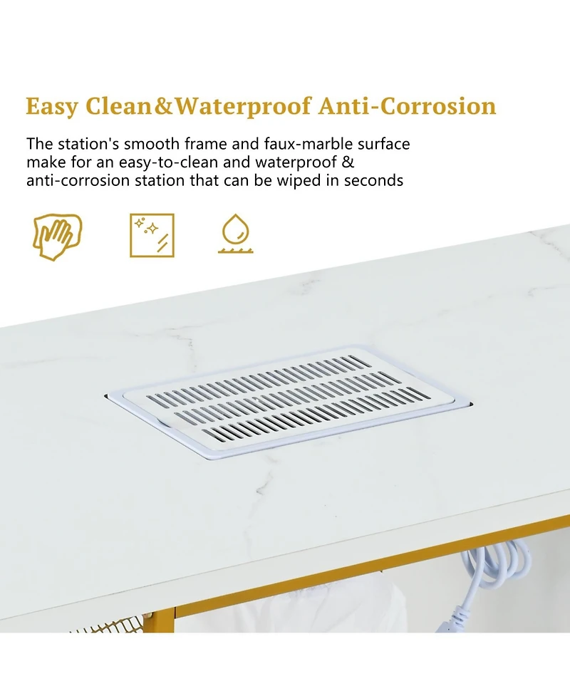 Streamdale Furniture Marbling Texture Nail Table with Downdraft Vent
