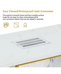 Streamdale Furniture Marbling Texture Nail Table with Downdraft Vent