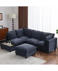 Streamdale 90" U-Shaped Sectional Sofa w/ Ottoman & Charging Table