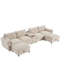 Streamdale Furniture Modular Sectional Sofa w/ Ottoman, Console, Usb Charger