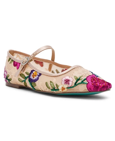 Betsey Johnson Women's Nova Embroidered Mesh Mary Jane Flats