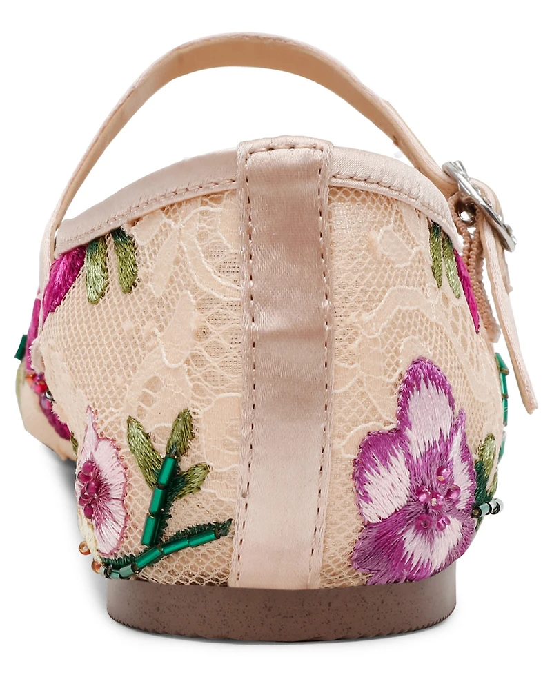 Betsey Johnson Women's Nova Embroidered Mesh Mary Jane Flats