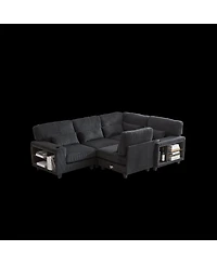 Streamdale Furniture L-Shaped Corduroy Sectional Sofa with Storage & Cup Holder